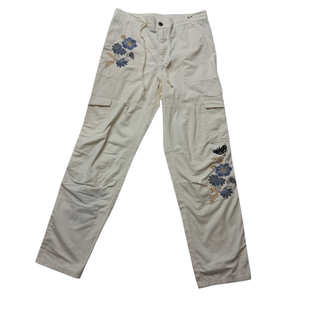 Sundance Cargo Pants Womens‎ 4 Cream Floral Embroidered Butterfly Boho